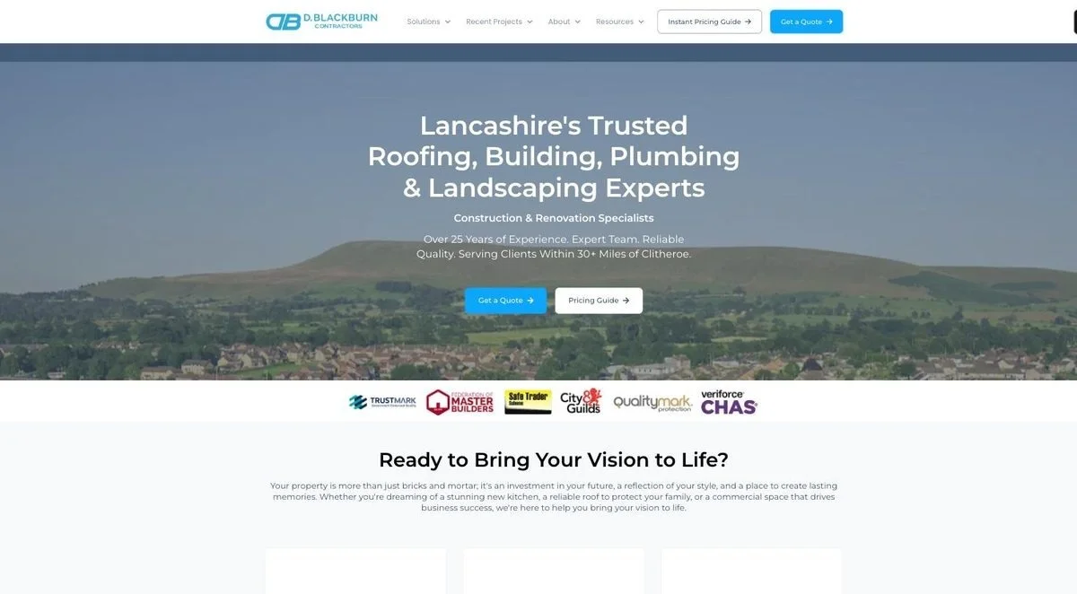 The D Blackburn Contractors website homepage